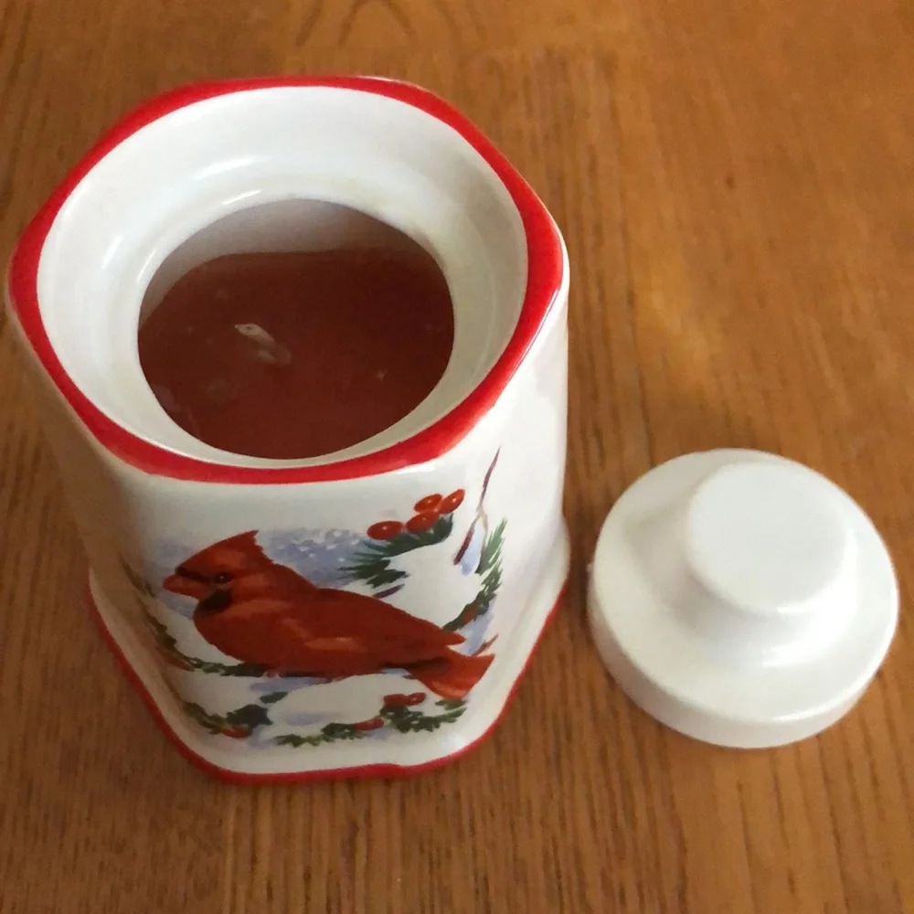 Ceramic winter Cardinal candle